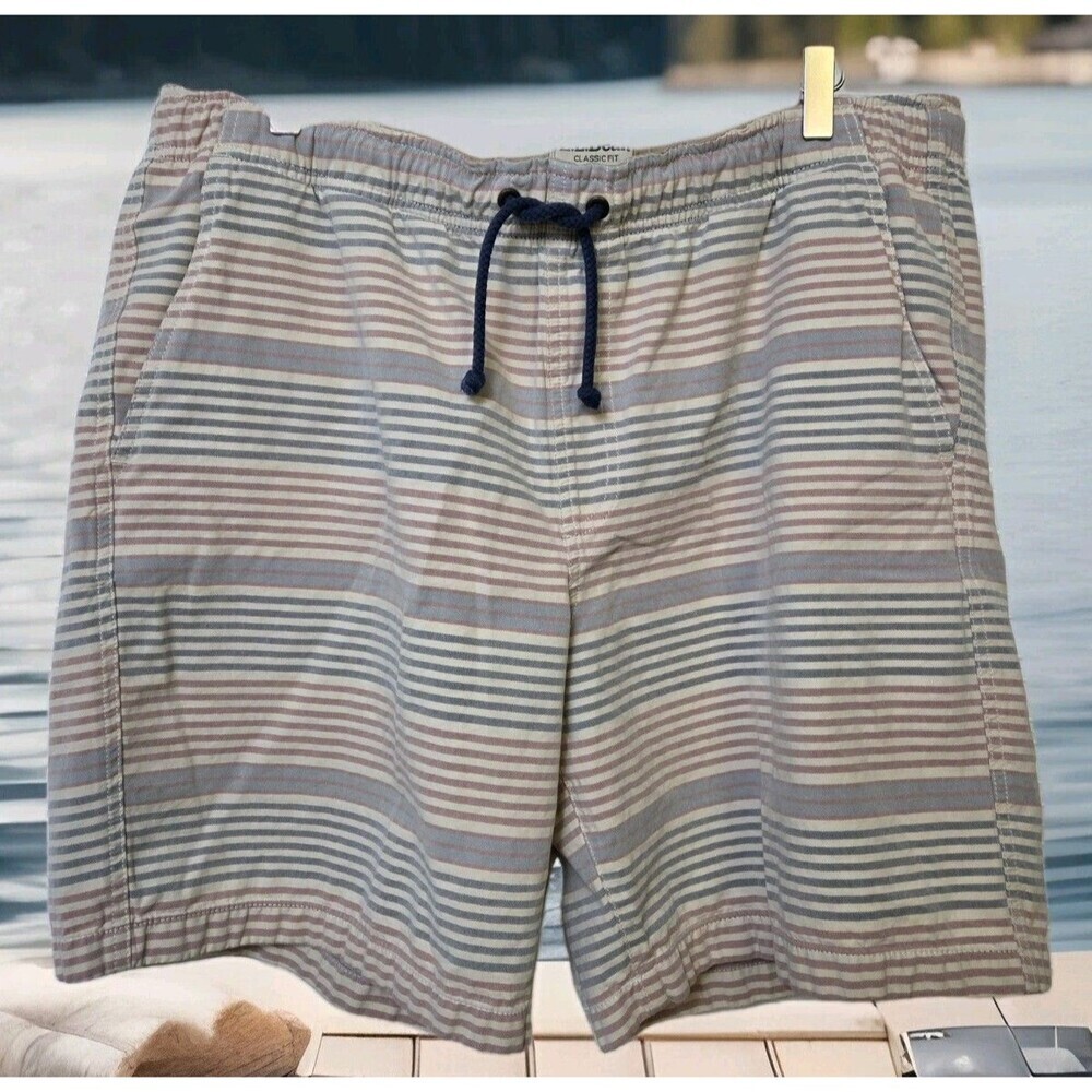 LL Bean Lakeside Shorts Mens XL Striped Drawsting Cotton Twill Beach/Dock Wear